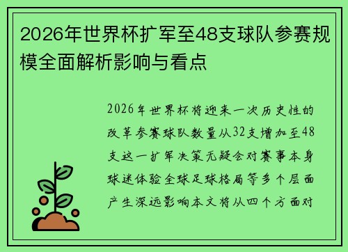 2026年世界杯扩军至48支球队参赛规模全面解析影响与看点 2026年世界杯扩军至48支球队参赛规模全面解析影响与看点